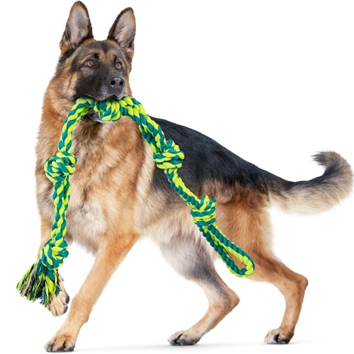 Heavy Duty Dental Tough Dog Toys for Aggressive Chewers Large And Medium Breed Indestructible 5 Knots Dog Toy GetDogWalk